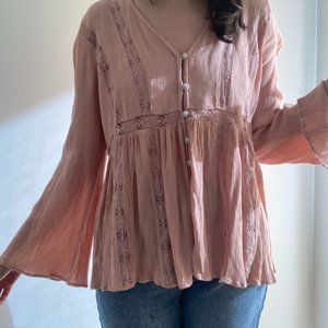 AEO Blush pink button up peasant blouse